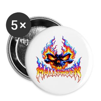 Feuriger Totenkopf Halloween Flammen Design - Buttons groß 56 mm (5er Pack) - Weiß - Vorne