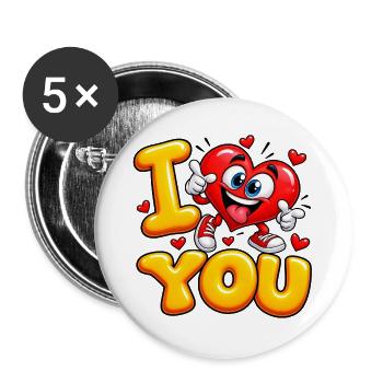 I Love You Cute Heart – lustiger romantischer Cartoon - Buttons groß 56 mm (5er Pack) - Weiß - Vorne