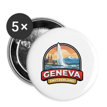 Genfer Schweiz Reiseabzeichen Jet d Eau Geschenk - Buttons groß 56 mm (5er Pack) - Weiß - Vorne