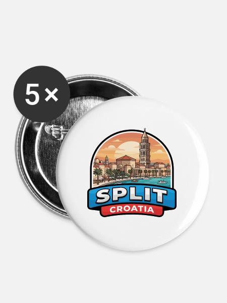 Split Kroatien Reiseabzeichen Diokletians Palast - Buttons groß 56 mm (5er Pack) - Weiß