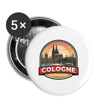 Köln, Deutschland Reiseabzeichen Dom, Rheingeschenk - Buttons groß 56 mm (5er Pack) - Weiß - Vorne