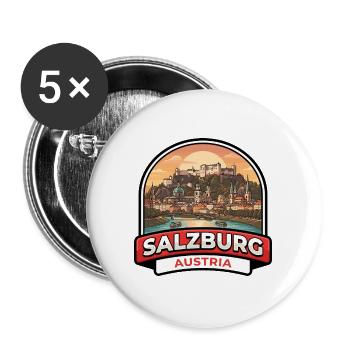 Salzburger Österreich Reiseabzeichen Festungsalpen Geschenk - Buttons groß 56 mm (5er Pack) - Weiß - Vorne