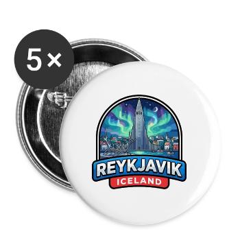 Reykjavik Island Reiseabzeichen Aurora Church Geschenk - Buttons groß 56 mm (5er Pack) - Weiß - Vorne