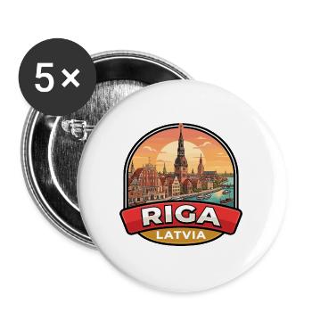 Riga Lettland Reiseabzeichen Haus der Schwarzkopf-Geschenk - Buttons groß 56 mm (5er Pack) - Weiß - Vorne