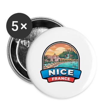 Schönes Frankreich-Reiseabzeichen Französische Riviera-Strandgeschenk - Buttons groß 56 mm (5er Pack) - Weiß - Vorne