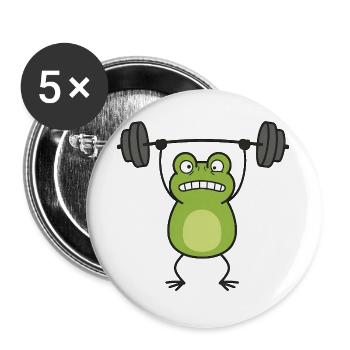 Frosch Gewichtheber Muskelaufbau Comic - Buttons groß 56 mm (5er Pack) - Weiß - Vorne