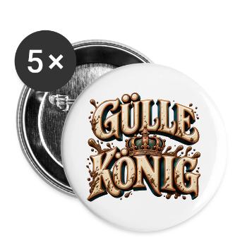Gülle König – Schlamm Krone - Buttons groß 56 mm (5er Pack) - Weiß - Vorne