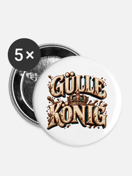Gülle König – Schlamm Krone - Buttons groß 56 mm (5er Pack) - Weiß