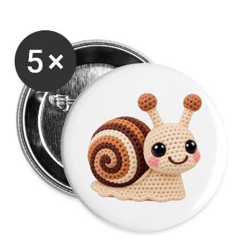 Kuschelige Amigurumi Schnecke - Buttons groß 56 mm (5er Pack) - Weiß - Vorne