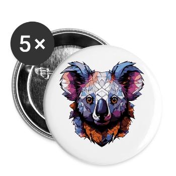 Koala Kopf Geometrisch Bunt - Buttons groß 56 mm (5er Pack) - Weiß - Vorne