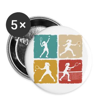 Retro Tennisspielerin Vintage Grunge Design - Buttons groß 56 mm (5er Pack) - Weiß - Vorne