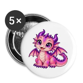Kawaii Pink Dragon - Buttons groß 56 mm (5er Pack) - Weiß - Vorne