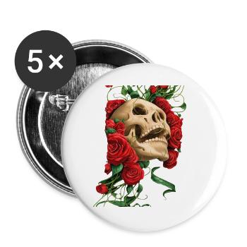 Karmesinroter Rosenschädel - Buttons groß 56 mm (5er Pack) - Weiß - Vorne