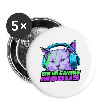 Gaming-Modus Katze mit Kopfhörer - Buttons groß 56 mm (5er Pack) - Weiß - Vorne