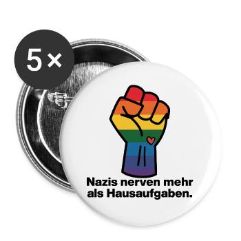 NAZIS NERVEN MEHR ALS HAUSAUFGABEN, SCHÜLER, NONZS - Buttons groß 56 mm (5er Pack) - Weiß - Vorne