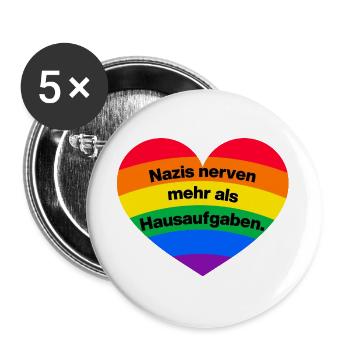 NAZIS NERVEN MEHR ALS HAUSAUFGABEN, SCHÜLER, NONZS - Buttons groß 56 mm (5er Pack) - Weiß - Vorne