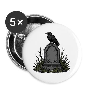 Halloween Grabstein Rabe Friedhof Grusel Shirt - Buttons groß 56 mm (5er Pack) - Weiß - Vorne