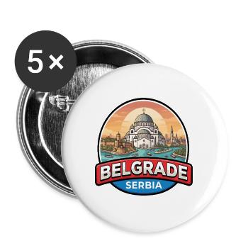 Belgrad, Serbien Reiseabzeichen Kunst der Burg Sankt Save - Buttons groß 56 mm (5er Pack) - Weiß - Vorne