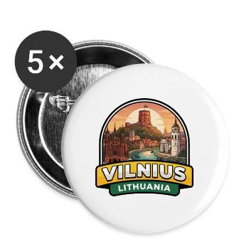Vilnius Litauen Reiseabzeichen Gediminas Turm - Buttons groß 56 mm (5er Pack) - Weiß - Vorne