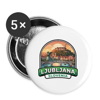 Ljubljana Slowenien Reiseabzeichen Drachenburg Geschenk - Buttons groß 56 mm (5er Pack) - Weiß - Vorne