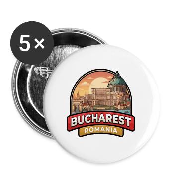 Bukarest Rumänien Reiseabzeichen Parlament Stadtkunst - Buttons groß 56 mm (5er Pack) - Weiß - Vorne