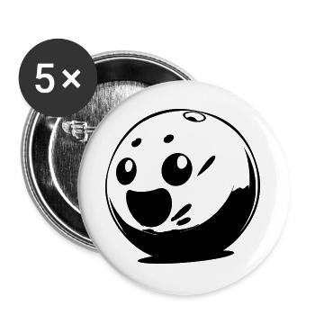 Cartoon Bowlingkugel - Buttons groß 56 mm (5er Pack) - Weiß - Vorne