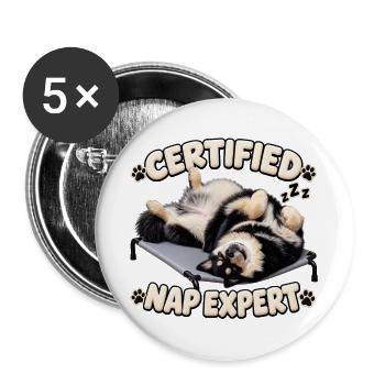 Zertifizierter Nickerchen-Experte – Finnischer Lapphund - Buttons groß 56 mm (5er Pack) - Weiß - Vorne