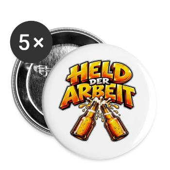 Held der Arbeit – Lustiges Feierabend Design - Buttons groß 56 mm (5er Pack) - Weiß - Vorne