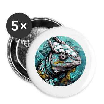 Chamäleon Kopf Türkis Illustration - Buttons groß 56 mm (5er Pack) - Weiß - Vorne