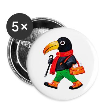 Wandelnde Krähe im roten Schal - Buttons groß 56 mm (5er Pack) - Weiß - Vorne