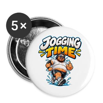 Jogging Time – Lustiges Jogger Design - Buttons groß 56 mm (5er Pack) - Weiß - Vorne