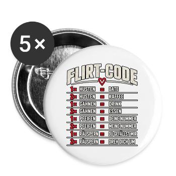 Flirt-Code – Lustiges Dating Design - Buttons groß 56 mm (5er Pack) - Weiß - Vorne