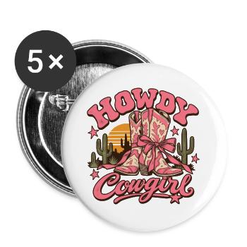 Vintage-rosa Howdy Lady Cowboy-Stiefel - Buttons groß 56 mm (5er Pack) - Weiß - Vorne
