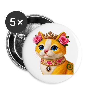 Katzenprinzessin mit Blumendekorationen - Buttons groß 56 mm (5er Pack) - Weiß - Vorne