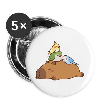 Niedliche Kapybara und Vögel - Buttons groß 56 mm (5er Pack) - Weiß - Vorne