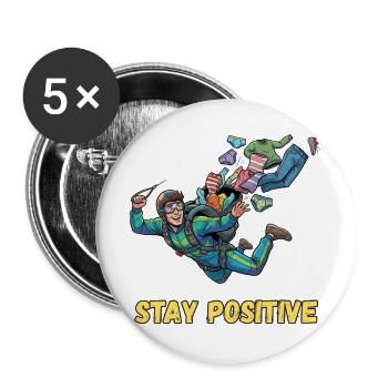 Positiver Fallschirmsprung - Buttons groß 56 mm (5er Pack) - Weiß - Vorne