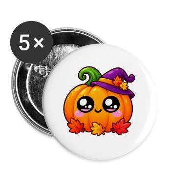 Kawaii Pumpkin Halloween-Hut - Buttons groß 56 mm (5er Pack) - Weiß - Vorne