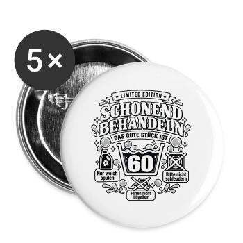 Schonend behandeln 60. Geburtstag Geschenkidee - Buttons groß 56 mm (5er Pack) - Weiß - Vorne