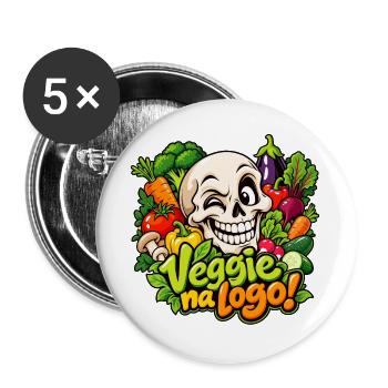 Lustiger Veggie Skull - Buttons groß 56 mm (5er Pack) - Weiß - Vorne