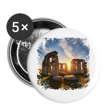 Sonnenaufgang über einer megalithischen Anlage - Buttons groß 56 mm (5er Pack) - Weiß - Vorne