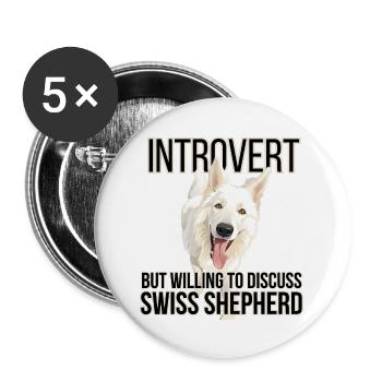Introvertierter und Gespräche mit dem Schweizer Schäferhund - Buttons groß 56 mm (5er Pack) - Weiß - Vorne