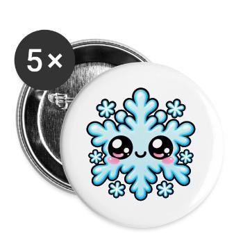 Kawaii Schneeflocke mit gefrorenem Lächeln - Buttons groß 56 mm (5er Pack) - Weiß - Vorne