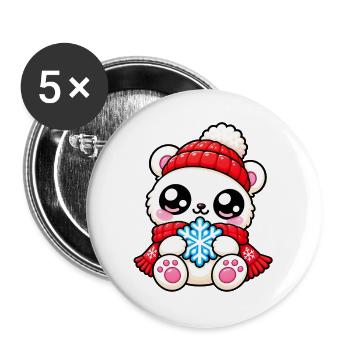 Winterpanda Rotherz-Schneeflocke - Buttons groß 56 mm (5er Pack) - Weiß - Vorne