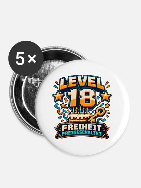 Level 18 – Freiheit freigeschaltet - Buttons groß 56 mm (5er Pack) - Weiß
