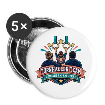 Turnhallen Team – Gemeinsam am Gerät - Buttons groß 56 mm (5er Pack) - Weiß - Vorne