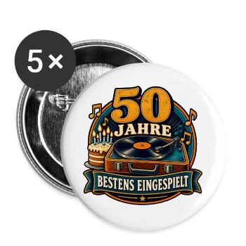 50 Jahre – Bestens eingespielt - Buttons groß 56 mm (5er Pack) - Weiß - Vorne