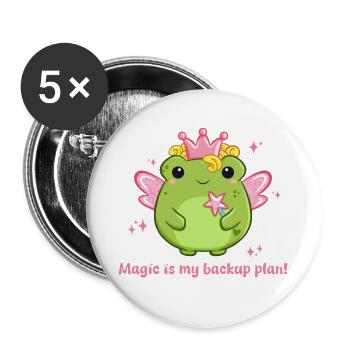 Magie ist mein Plan B - Frosch Fee mit Zauberstab - Buttons groß 56 mm (5er Pack) - Weiß - Vorne