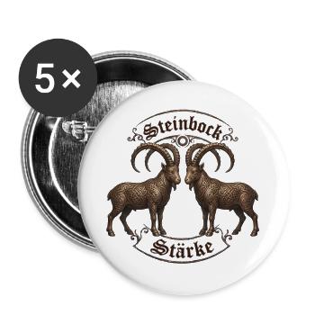 Steinbock Stärke Ornamentziegen - Buttons groß 56 mm (5er Pack) - Weiß - Vorne