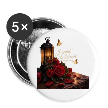 Ich will glauben: Rosenlaterne - Buttons groß 56 mm (5er Pack) - Weiß - Vorne