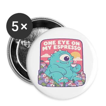 Einäugiger Espresso Monster - Buttons groß 56 mm (5er Pack) - Weiß - Vorne